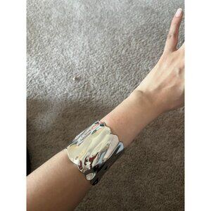 Large wide silver cuff bracelet big wavy bangle  chunky bold statement bracelet